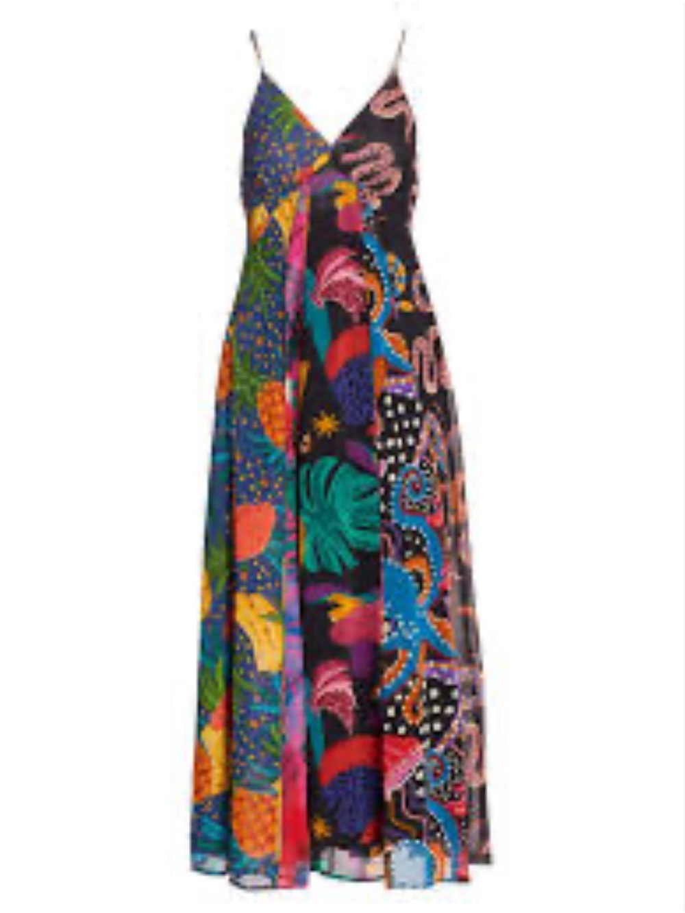 Farm Rio Dress Dark Mixed Prints Tiered Beaded Maxi Dress Size XS